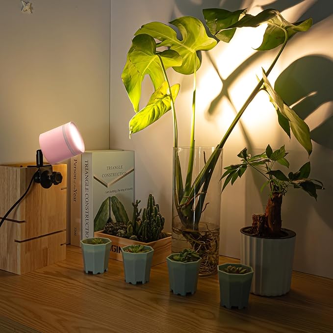7W LED Linear Look Pink Super Clamp Lamp Full Spectrum Clip-on Desk Lamp Macaron Wall Sconce Spotlight Wall Lamp No Wiring Needed Timer Plug in Cord for Plant Growing Light
