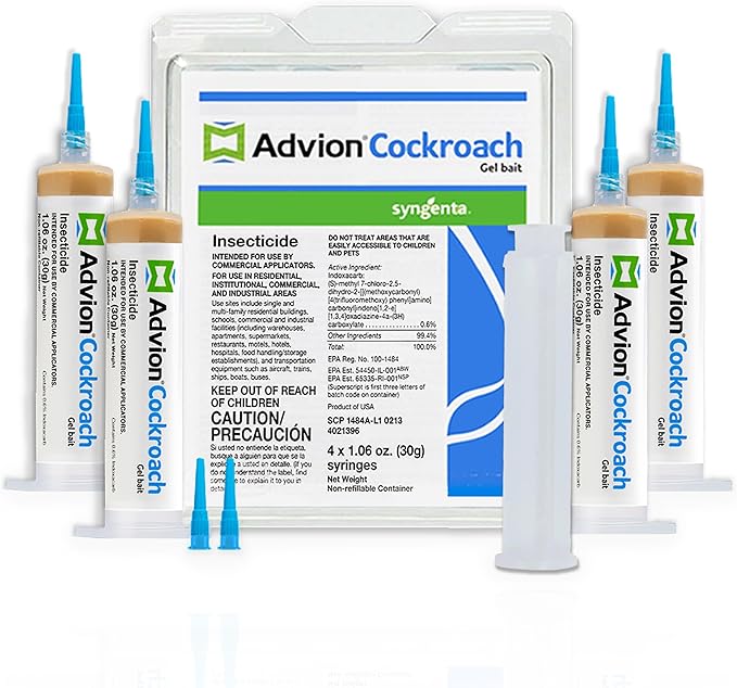 Advion Cockroach Gel Bait 4 Tubes x 30-Grams 1 Plunger and 2 Tips Indoor and Outdoor Use Roach Killer Gel for American German and Other Major Cockroach Species (2 Pack)