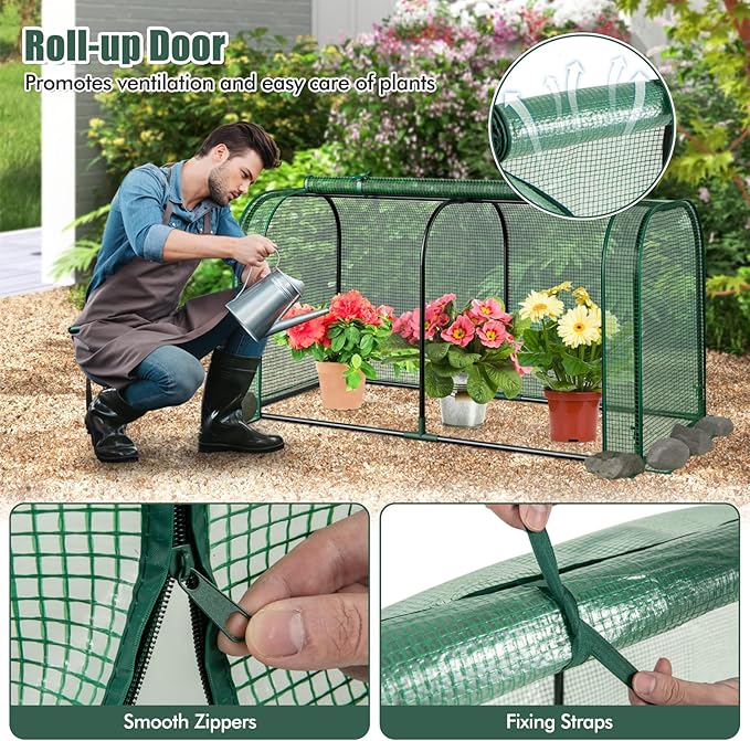 Happygrill Raised Garden Bed with Greenhouse Cover Raised Bed with Legs &amp Drainage Holes for Herbs Vegetables Outdoor Wood Elevated Planter Box for Patio Backyard Balcony (Green+Natural)
