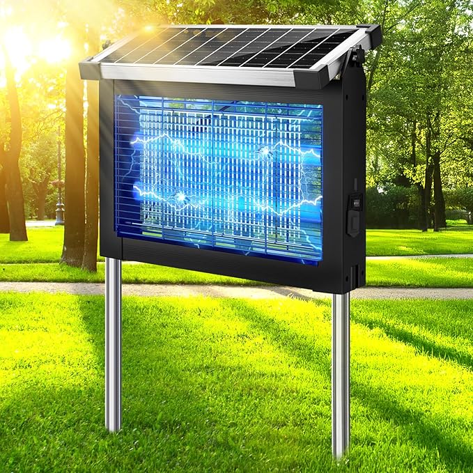 Solar Bug Zapper Outdoor Waterproof Mosquito Zapper Outdoor Solar Powered 4500V Electric Bug Zapper Indoor w/Smart Light Sensor Mosquito Trap Fly Zapper for Patio Kitchen Garage Yard Camping