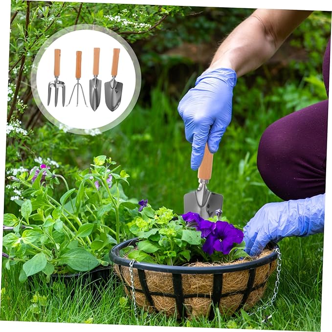Totority 1set Garden Tools Gardening Hand Tools Set Wide Shovel Pointed Shovel Three- Harrow and Hoe for Efficient Weeding and Soil Excavation