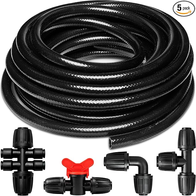 Carpathen 50 FT 1/2 Irrigation Tubing Mainline - Drip Irrigation Tubing Perfect for Push-To-Connect Garden Irrigation System or as Blank Distribution Hose with 4 Connectors Included
