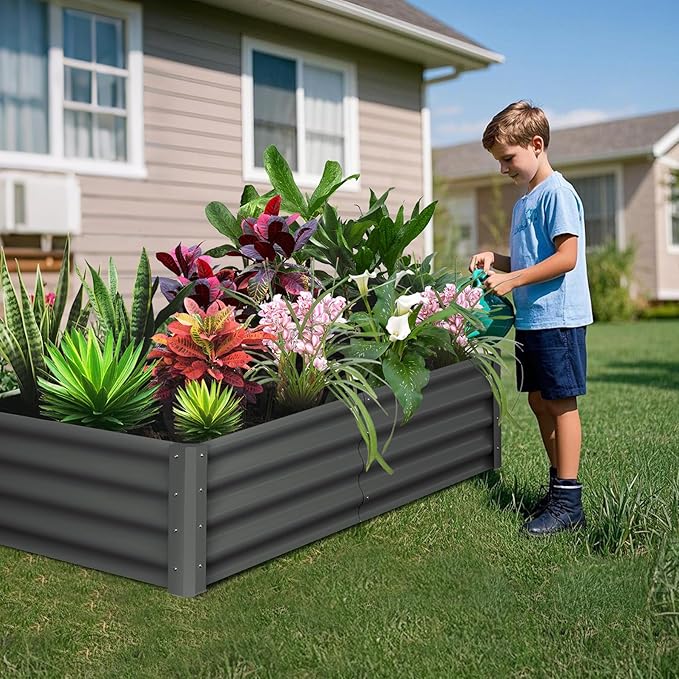 6x3x1 FT Galvanized Raised Garden Beds Large Raised Beds for Gardening Above Ground Garden Bed Outdoor Metal Planter Boxes Outdoor for Vegetables Flowers Fruits Dark Grey 2 Pcs