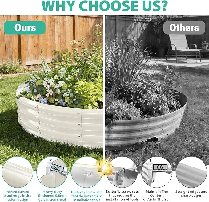 5FT Diameter Galvanized Garden Raised Bed/Plant Box/Fire Pit Ring - 0.8mm Thick12 Inch TallPerfect for Planting a Variety of FlowersHerbsVegetables (Cream White 60 Dia X 12 inches)