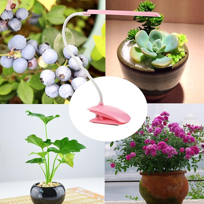 Grow Lamp for Plants 6W Adjustable Clip Desk Plants Grow Lights Lamp Bulb Clamp 360° Flexible Gooseneck for Indoor Plants (6W Pink)