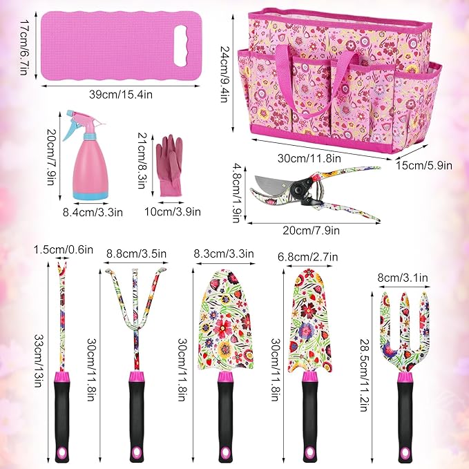 Housolution 900D Standable Gardening Tool Bag and 10 PCS Gardening Tool Set with Large Garden BagFloral Pattern Gardening Tool Set Gifts for WomenHome Tools Organizer Garden Tool Kit Holder