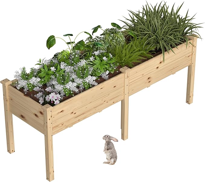 72x23x30in Raised Garden Bed with Legs Outdoor Elevated Wood Planted Box with Divider Panel &amp Drainage Hole for Vegetable Flower Backyard and Patio Natural