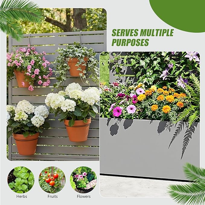 Casaphoria 60x30 Metal Raised Garden Bed with Trellis(2 Pack) Outdoor Planter Box with Wheels &amp Drainage Holes for Climbing Plants Flowers Elevated Garden Kit with Privacy Screen Grey-Louver
