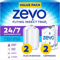 Zevo 2 Flying Insect Traps &amp 2 Refill Cartridges - Plug in Fly Trap &amp Indoor Bug Catcher for Gnats House &amp Fruit Flies - Blue &amp UV Light Technology Mess-Free Alternative to Bug Zappe