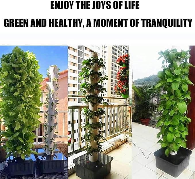 Hydroponics Tower GardenHydroponic Growingfor Indoor Fruits and Vegetables - Aeroponic Tower 15 Layer 45 Plant Sites with Hydrating Pu