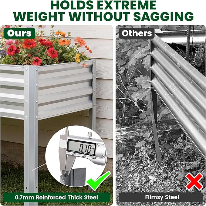1MORE Elevated Raised Garden Bed with Legs 48×24×32in Large Metal Raised Bed for Backyard Patio Balcony. Raised Planter Box with Drainage Holes for Plants Vegetables Flowers Fruits(Sliver-2pcs)