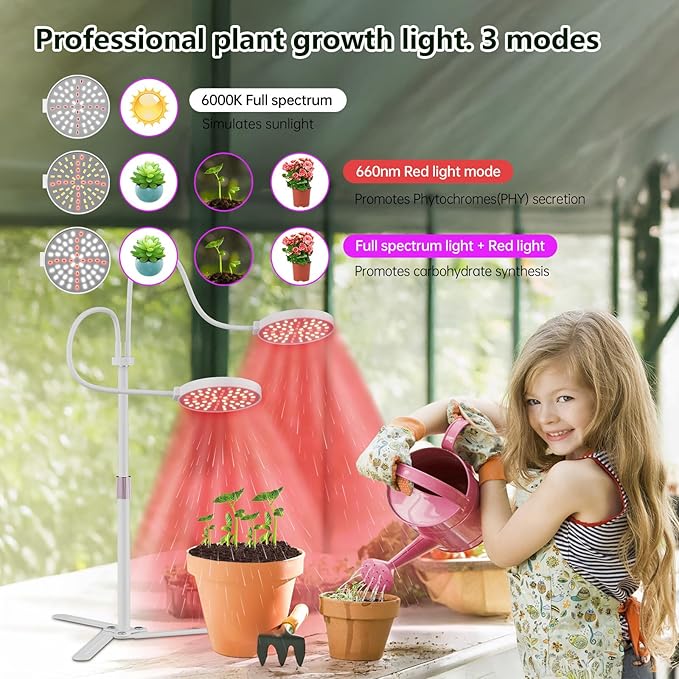 Super-Energy Tabletop LED Grow Lights 9.8-32Height Adjustable for Indoor Small/Medium Plants 6000K Full Spectrum with 3 Dimmable Model Auto On Off Timing 3 9 12Hrs 5 Brightness(Puck White)