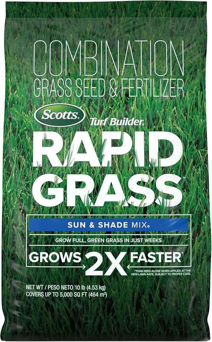 Scotts Turf Builder Rapid Grass Sun and Shade Mix Grass Seed with Fertilizer for Full Green Grass in Just Weeks 10 lbs.