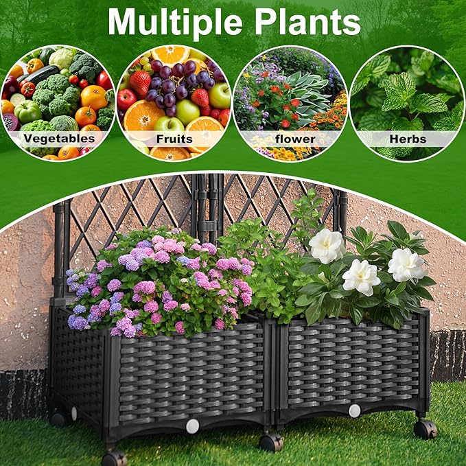 Raised Garden Beds with Screen Outdoor Garden Trellis for Climbing Plants Indoor Raised Privacy Planter Box with Trellis for Balcony Backyard Patio Black 2 Pcs
