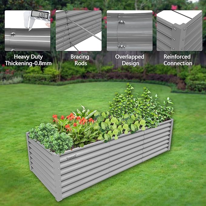 3 Pack 8x3x2FT Galvanized Raised Garden Bed Kit Rectangular Metal Ground Planter Box Outdoor Bottomless Planter Raised Beds for Vegetables Flowers Herbs Fruits Gray