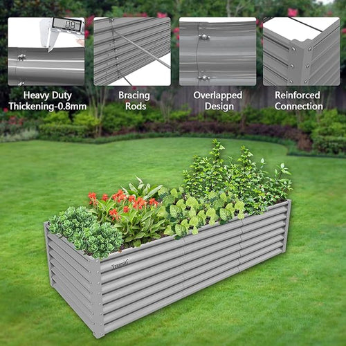 1 Pack 8x3x2FT Galvanized Raised Garden Bed Kit Retangular Metal Ground Planter Box Outdoor Bottomless Planter Raised Beds for Vegetables Flowers Herbs Fruits Gray