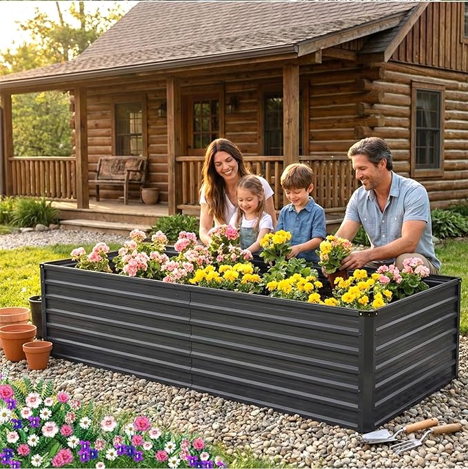 NEWBULIG 6x3x2ft Galvanized Raised Garden Bed Outdoor Metal Planters Box Large Garden Beds for Planting Vegetables Flowers &amp Herbs Easy Assembly Gray