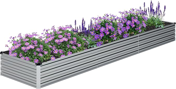 2PCS Galvanized Raised Garden Bed KitVegetable Boxes-Rectangle Metal Flower BoxLarge Planter Raised Beds Outdoor Garden for PlantingFruitHerb-Silver