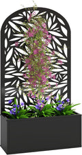 Outsunny Metal Raised Garden Bed with Trellis for Climbing Plants Freestanding or Wall Mounted Flower Bed with Cueved Privacy Panel Leaves Cut-Out Outdoor Planter Box for Garden Patio Balcony