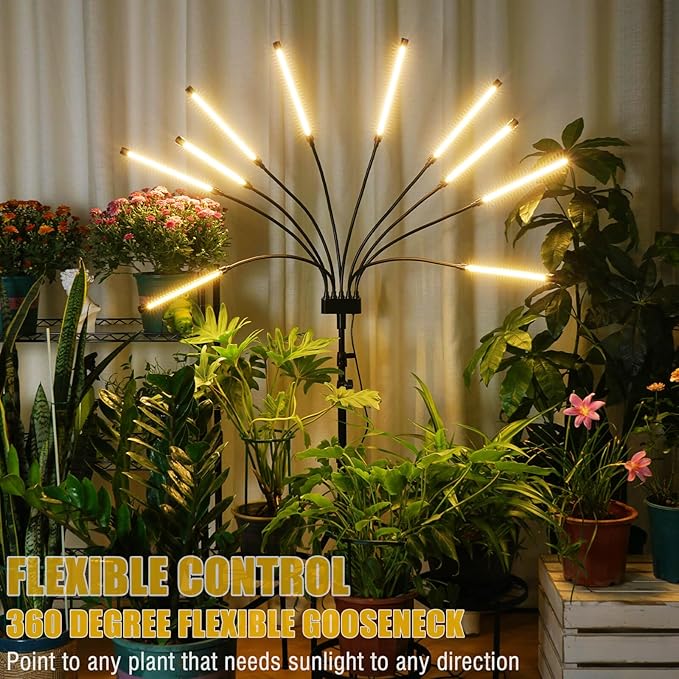 Grow Lights for Indoor Plants 10 Heads 500 LEDs Full Spectrum Grow Light for Indoor Growing with Tripod Stand Auto On/Off Timing 4/8/12H Plant Grow Lights Indoor (Full Spectrum)
