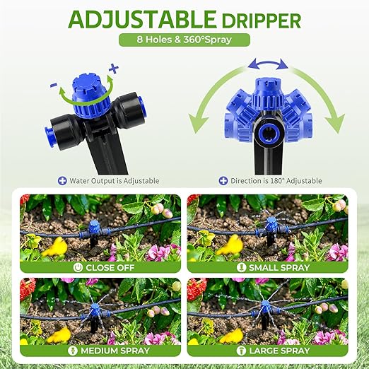 HIRALIY 50FT Drip Irrigation Kit with Garden Water Timer-2 Zone Automatic Garden Watering System for Raised Bed Quick Connect Design Irrigation System for Plant Patio