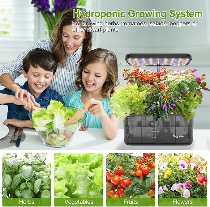 8-Pod Hydroponics Growing System Translucent Indoor Herb Garden with LED Grow Light Smart Quiet Pump Plant Germination Kit for Hydroponic Herbs Vegetables Lettuce Harvest on Countertop