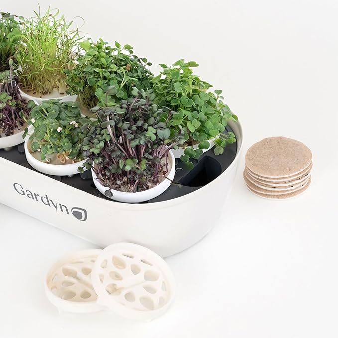 GARDYN Complete Microgreens Growing Kit - Indoor Herb Garden - Indoor Hydroponics Growing System Kit Nursery Seed Starter Tray 20 Seed Pads Bamboo Wicks10 Grow Plates