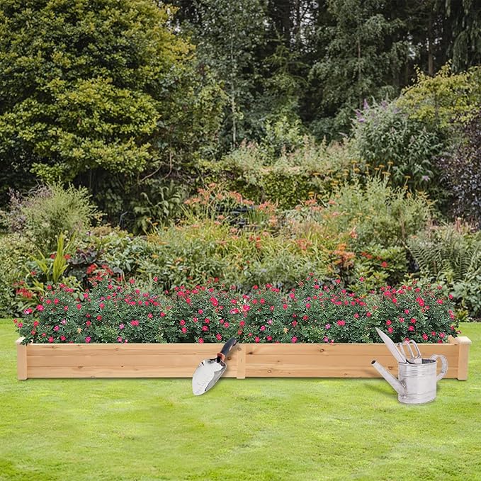 Crownland Outdoor Gardens 8ft Raised Garden Bed Wooden Garden Box Planter Box Kit for Planting Flowers Vegetables Fruits Natural