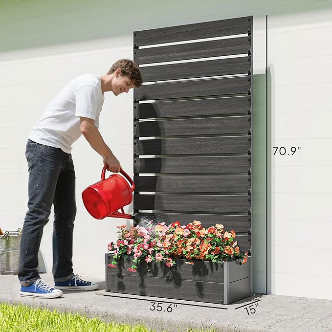 Outsunny Raised Garden Bed with Trellis for Climbing Plants Planter Box with Self Draining Gap Freestanding Trellis Planter for Outdoor Patio Deck 35.75 x 15 x 70.75 Black