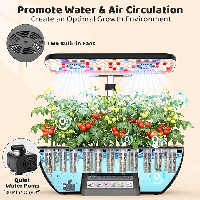 Hydroponics Growing System Kit 17 Pods Indoor Herb Garden with 2 Fans Circulation Grow Light Smart Water Cycle Auto Timer 10L Water Tank Perfect Indoor Gardening System Gifts(Black/Grey)