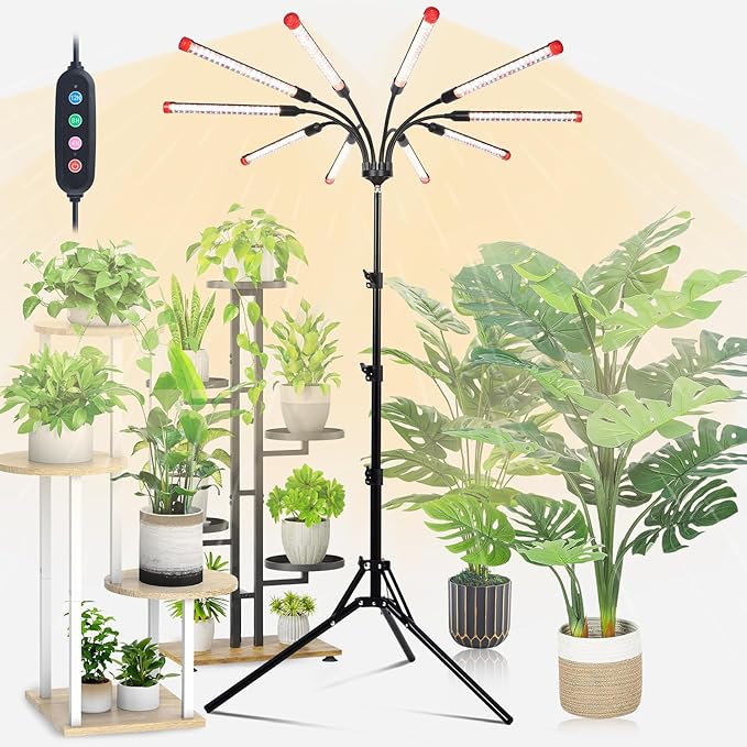 10Head Grow Light on Stand for Large&ampTall Indoor Plants Bonsai Tree Bright and Big Coverage Plant Growing Lamps 4/8/12/16/20H Timer 90 Watt Power Draw NO Need Adapter 360° Gooseneck