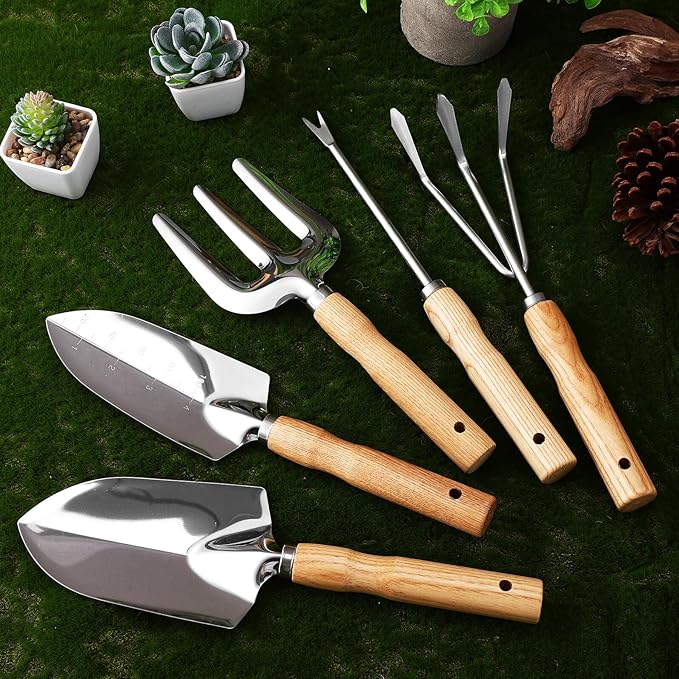 Garden Tools Set with Willow Handle Stainless Steel Gardening Kit for Women Indoor and Outdoor Use Rounded Edges Lightweight Trowel Shovel Variety for Safe Comfortable Gardening