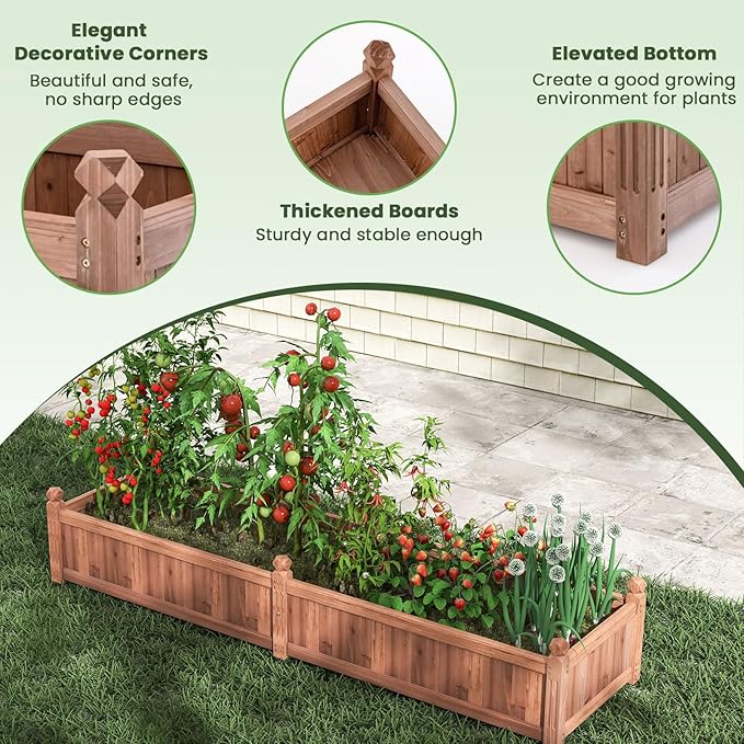 S AFSTAR Wooden Raised Garden Bed 91L x 24W x 16H Outdoor Rectangular Planter Box with Liner &amp 4-Corner Drainage Holes Planter Container for Garden Patio Raised Bed for Veggies Fruit Flower