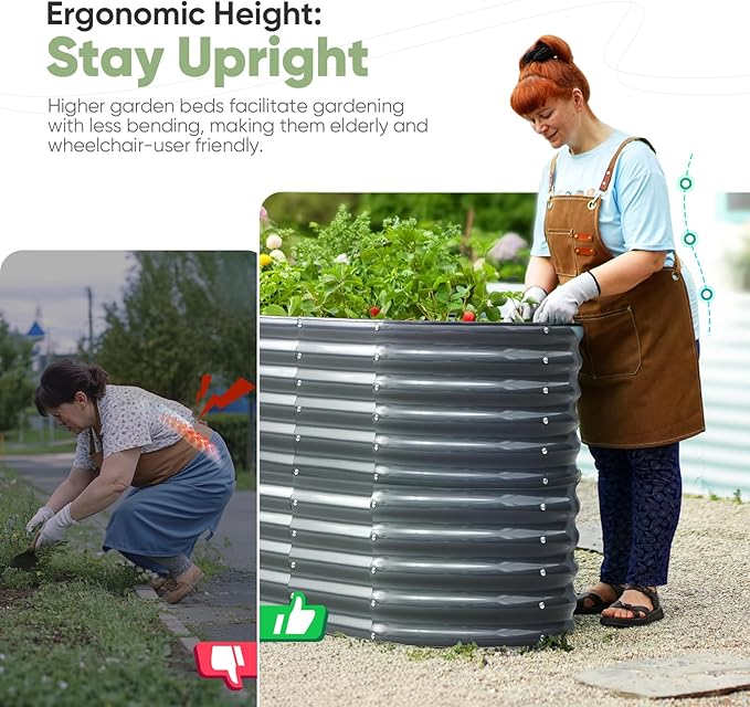 KING BIRD Raised Garden Bed Galvanized Planter Garden Box Outdoor for Gardening Deep Root Vegetables Flowers 78.7X23.6X34.2 in Dark Grey 2.85 ft Tall 9 in 1