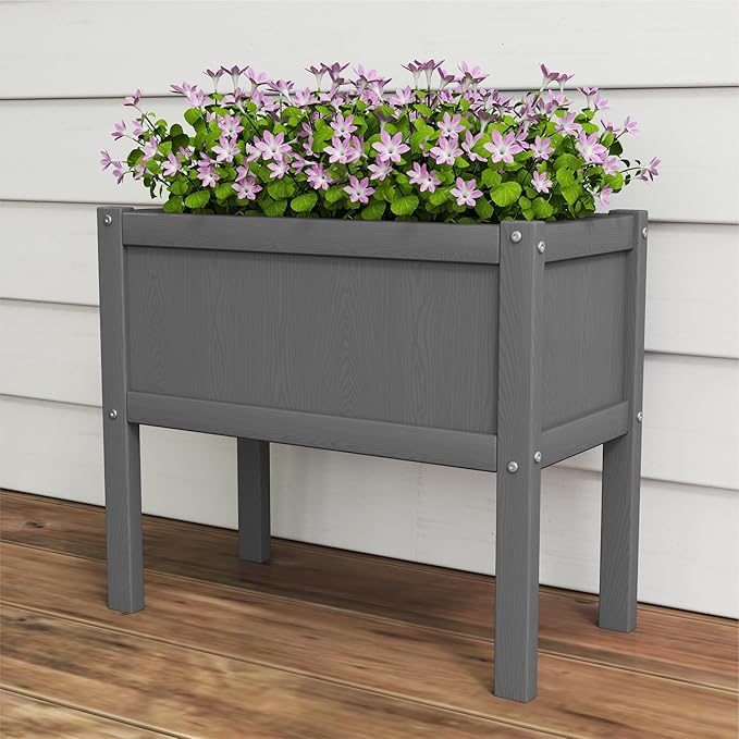 Raised Garden Bed with Drainage Hole Waterproof HDPE Elevated Planter Box with Legs Stable and Durable to Plant Herb Vegetable FlowerPatioBalcony Outdoors/Indoors Gray