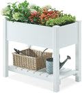 Psilvam Raised Garden Bed (4'x2') - 34 Inch Tall Poly Lumber Planter Box with Storage Shelf &amp Waterproof Tarp No Assembly Required Rot Resistant &amp Zero Maintenance for Vegetables Flowers