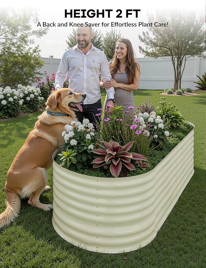 2Pcs 6x3x2ft Raised Garden BedGalvanized Raised Planter Boxes Outdoor with Easy Assembly Large Garden Bed for Vegetables Fruits FlowerRaised Garden BedBeige
