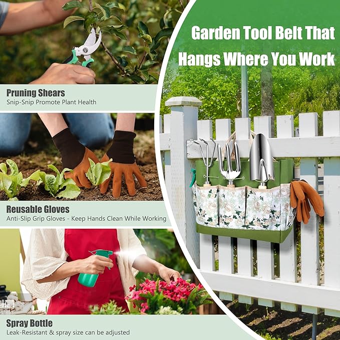 Gardening Tools Set of 10 Heavy Duty Stainless Steel Garden Hand Tools with Floral Tote Bag Rust-Proof Garden Tools for Gardening Gardening Gifts for Women Men and Plant Lover