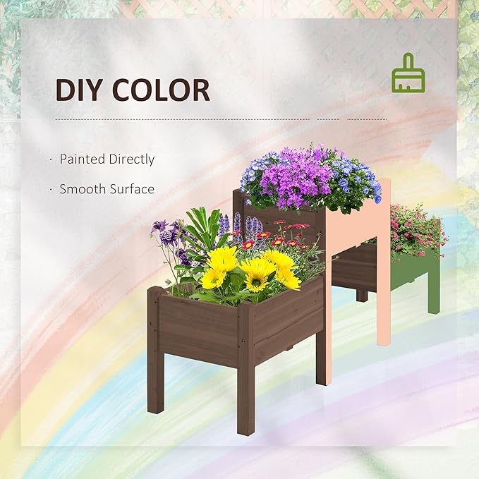 Raised Garden Bed with 3 Planter Box Elevated Wooden Plant Stand with Drainage Holes for Vegetables Herb and Flowers Coffee