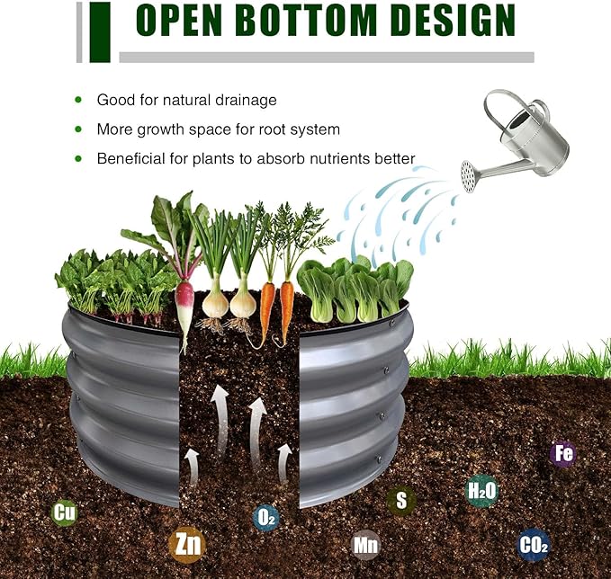 GrowHaus 2Pack 2x2x1FT Galvanized Raised Garden Bed Planter Boxes Outdoor Round Metal Garden Beds for Planting Vegetables Flowers Herbs Silver