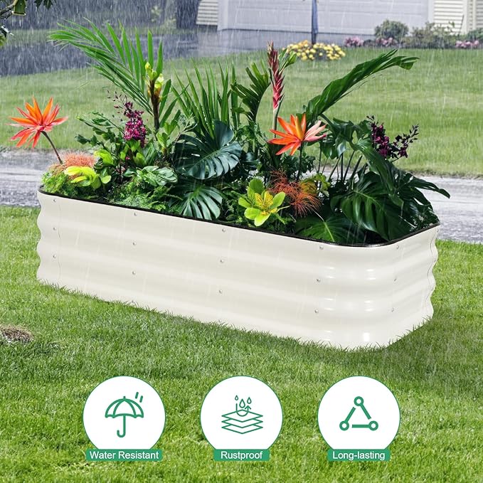 1MORE Raised Garden Bed - 4X2X1 Galvanized Planter Box for Outdoor Gardening and Planting Ideal for Vegetables and Plants.White-1Pcak
