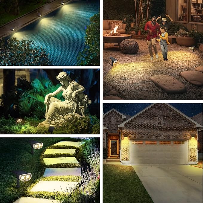 Linkind Solar Lights Outdoor StarRayS Bright Solar Spot Lights Outdoor IP67 Waterproof Spotlights for Landscape Garden Yard Walkway Patio Tree（Warm White 6 Pack）