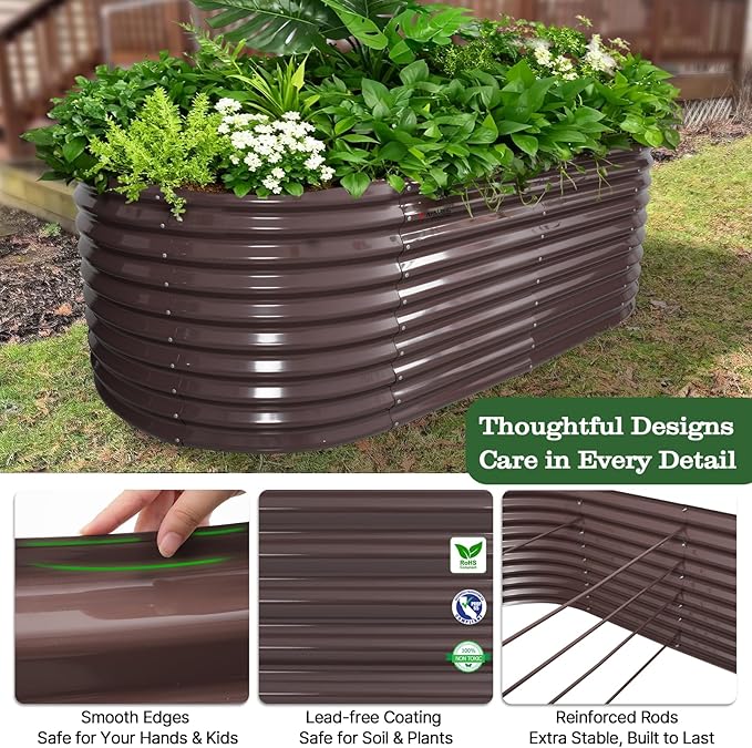 A ANLEOLIFE 30 Extra Tall Galvanized Raised Garden Beds Outdoor 6x3x2.5ft Oval Metal Planter Boxes for Planting Vegetables Flowers Fruits Eco-Safe &amp Easy Setup CaféBronze