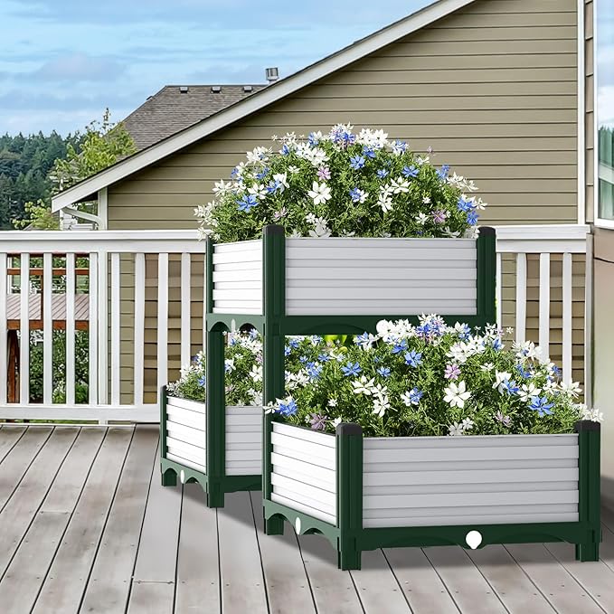 Planter Box Raised Garden Bed with Reinforced Support Rods Drainage Grid Multi-Combination Options for Vegetables Flowers and Herbs Ideal for Balcony and Patio Gardening
