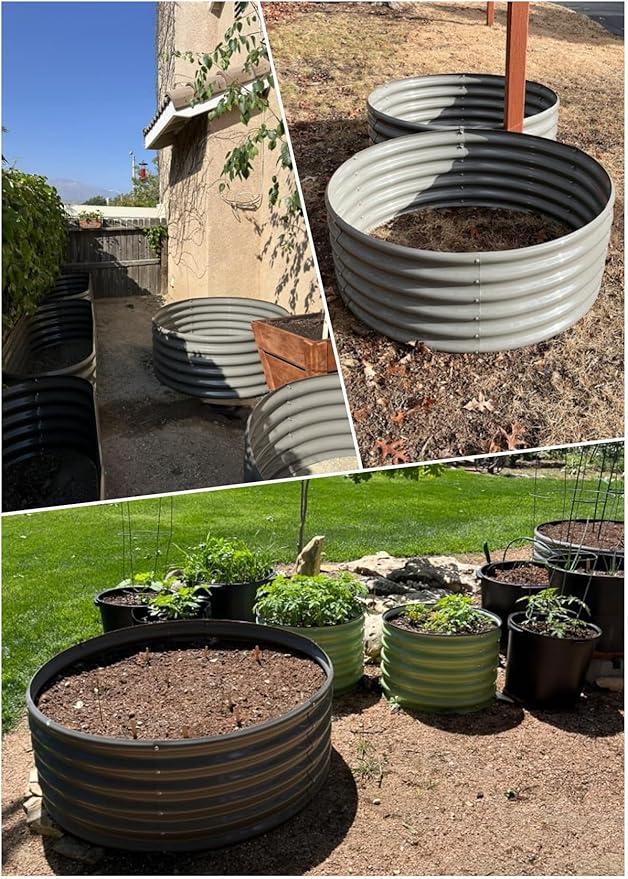 A ANLEOLIFE 6-Packs 4ft x 18” Tall Round Galvanized Raised Garden Beds Outdoor for Planting Vegetables Flowers Herb Quartz Grey
