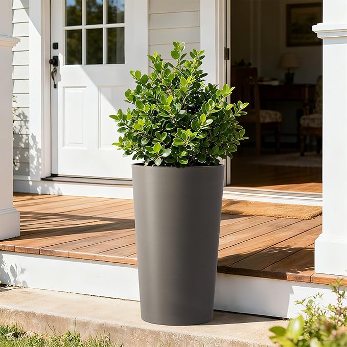 2 Pack Tall 21.7 in for Outdoor Plants Tall Square Planter Box Indoor Outdoor Porch Patio Flower Pot Big Tapered Matte Tree Flower Pot for Garden (Brown)