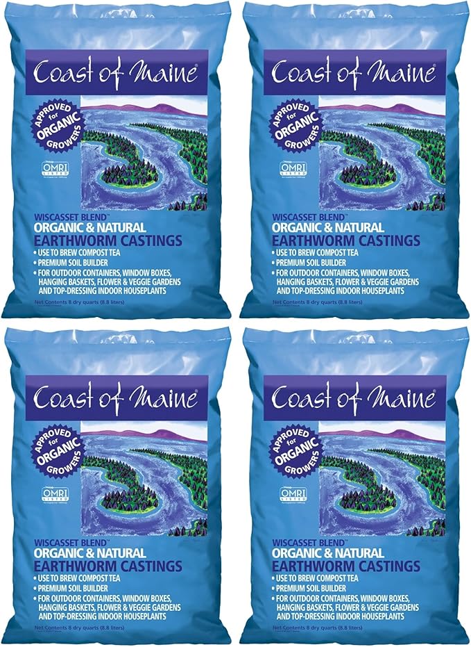 Coast of Maine Wiscasset Blend 8qt (Pack of 4) Organic and Natural Earthworm Castings Premium Soil Builder to Brew Compost Tea
