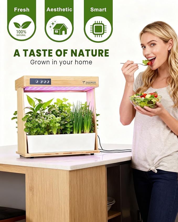 yadoker Indoor Hydroponic Garden System 8 Pods Smart Growing Kit with LED Grow Light Automatic Timer Pump System &amp 3.5L Water Tank – Ideal for Herb Cultivation (No Seed)