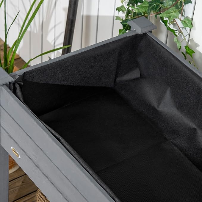 Raised Garden Bed 47 x 22 x 33 Elevated Wooden Planter Box with Lockable Wheels Storage Shelf and Bed Liner for Backyard Patio Dark Gray