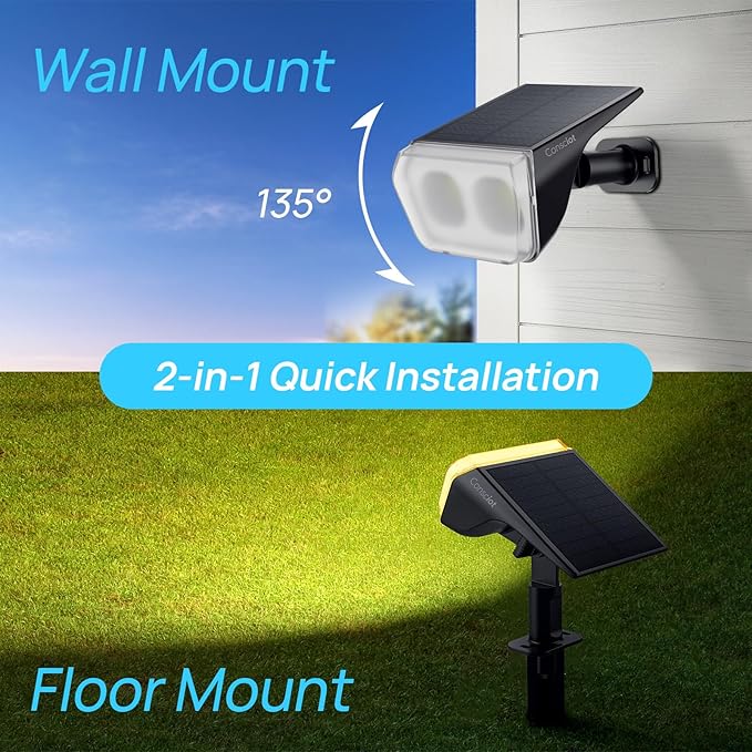 Consciot Solar Spot Lights Outdoor Waterproof 24 LED Dusk-to-Dawn Solar Spotlight 2 in 1 Adjustable Wall Lights Warm White Solar Landscape Spotlights for Garden Yard Wall Walkway 2 Pack
